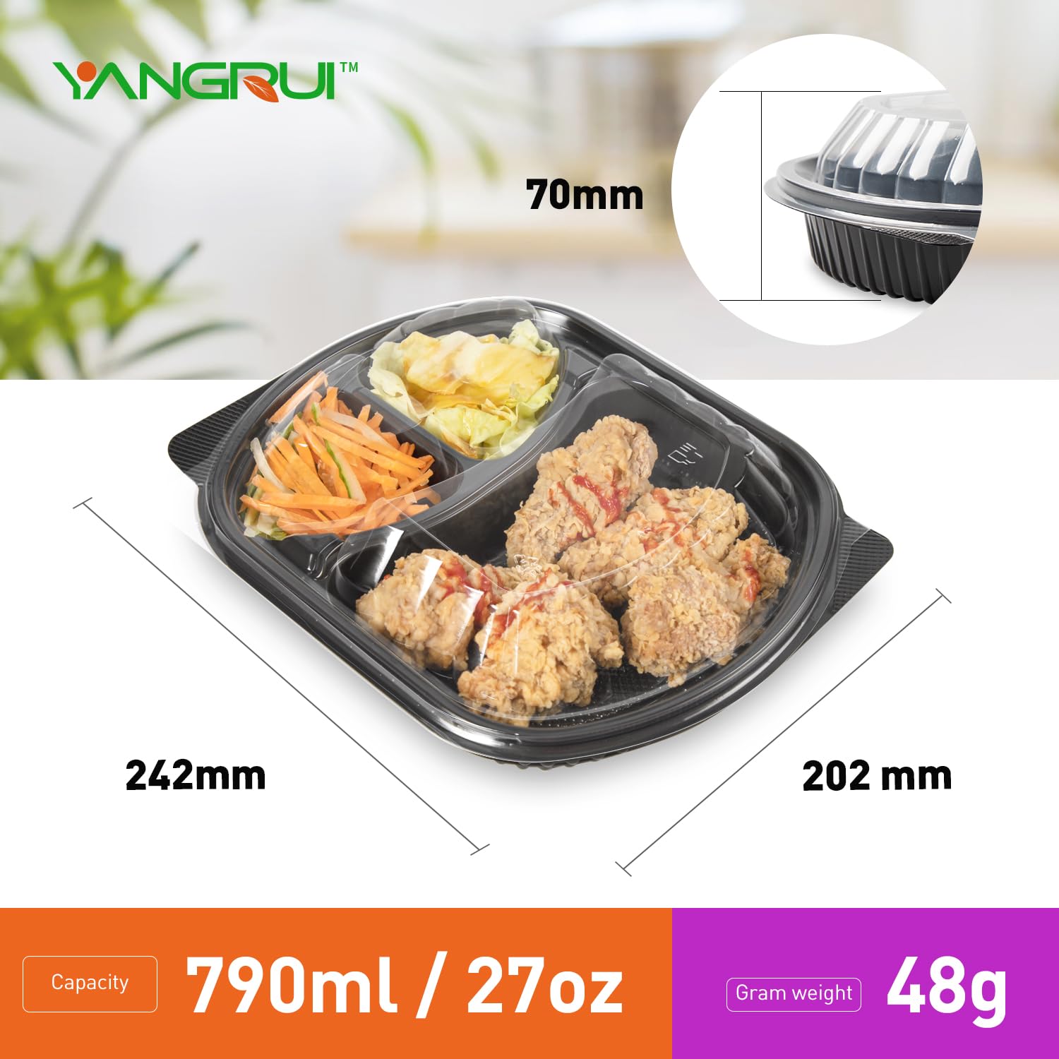 YANGRUI Contenedor de preparación de comidas, paquete de 30 recipientes de 30 onzas sin BPA, reutilizables para llevar, con tapas, envoltura retráctil, apto para microondas, lavavajillas, congelador,