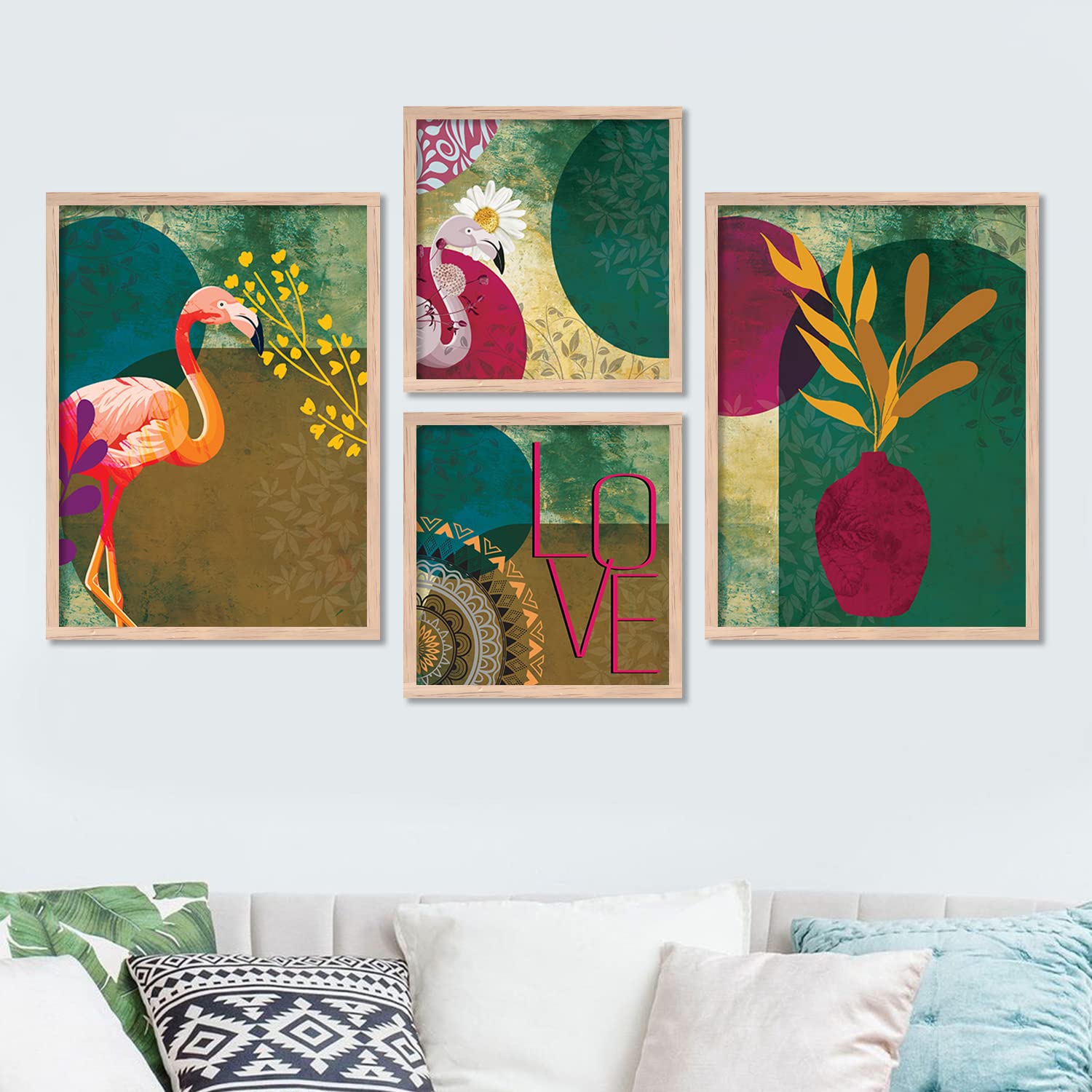 BANGERZ Modern Art Paintings Set of 4 Framed Paintings for Wall Decoration, Bedroom - Framed Wall Posters / Paintings for Living Room with Frame - Big Size Wall Paintings / Wall Hanging / Painting For Gifting (Beige)