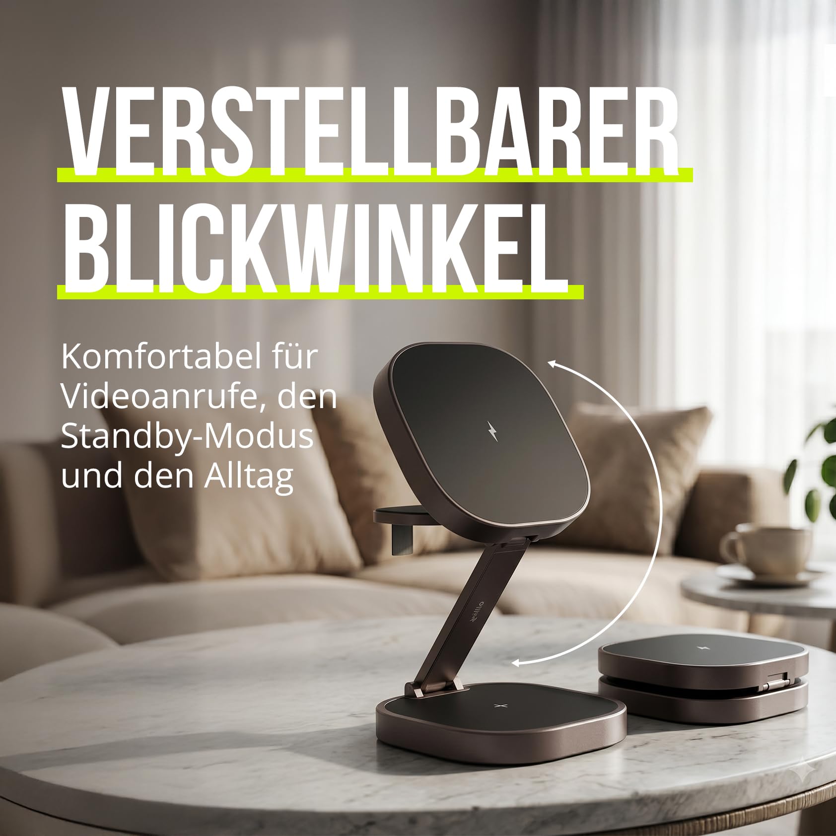 3-in-1 Ladegerät 25W – Faltbare Kabellose Ladestation für iPhone, Apple Watch & AirPods – Mini Wireless Charging Stand mit LED & USB-C – Kompatibel mit Qi & MagSafe – Graphit | iPhone Watch AirPods Ladestation, faltbar, 100 g, 10 x 70 x 100 mm, USB-C-Kabe
