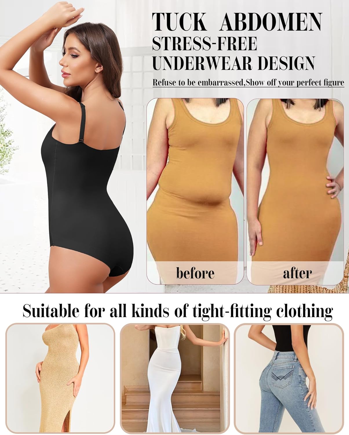 Shapewear Bodysuits For Women Tummy Control Seamless Sleeveless Body Shaper Body Suit XS-XL - Image 9