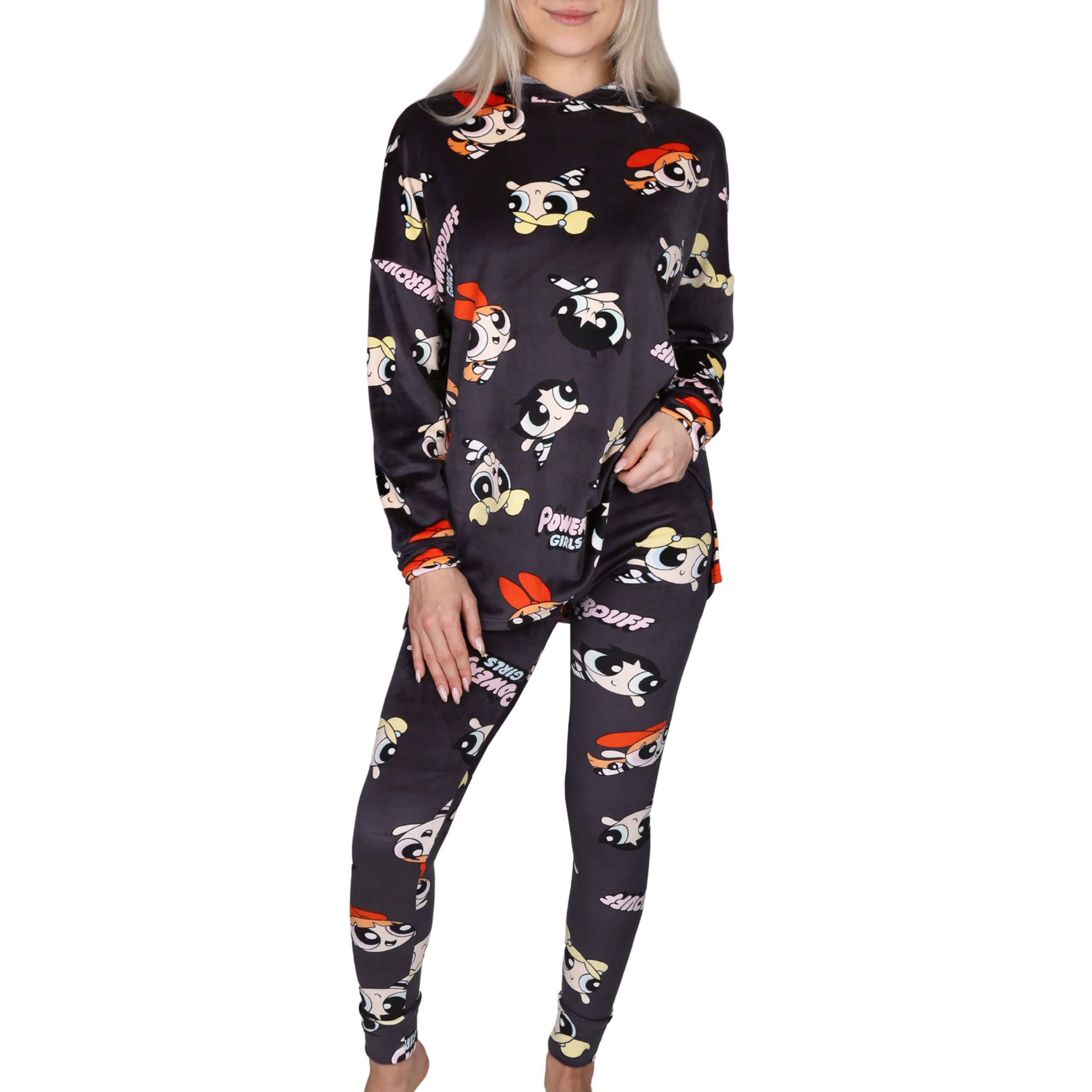 Atomówki Grafitowy komplet damski HOMEWEAR, CIEPŁA bluza z kapturem i legginsy, wygodny dres po domu (DE/NL/SE/PL, Numeryczny, 40, Regularny, Regularny)