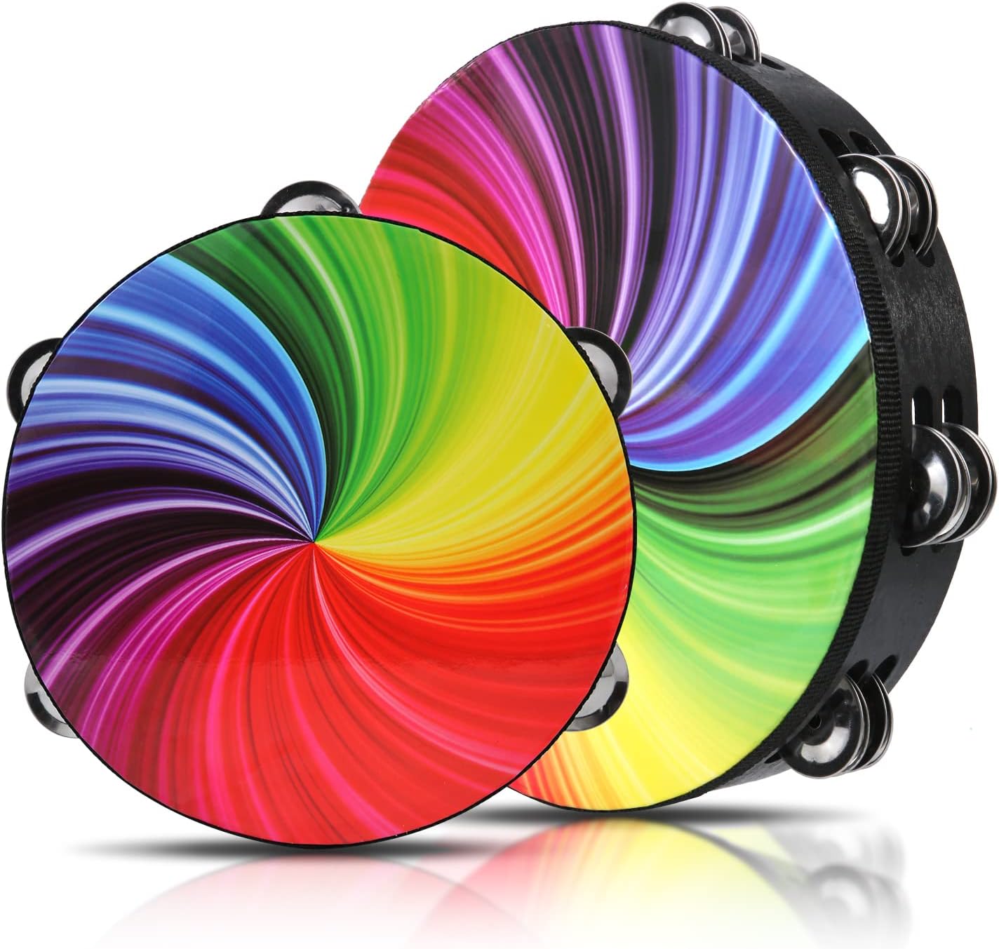 Hand Tambourine, 2pcs Wood Radiant Tambourine Colorful