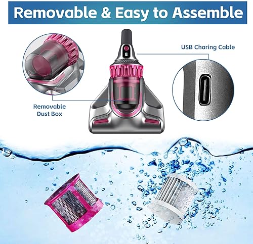 Miniatura 4 de HOLAYO Aspirador de colchón inalámbrico, aspiradora de cama UV 10Kpa de alta frecuencia doble batido bajo ruido, aspiradora de mano 3 en 1 para