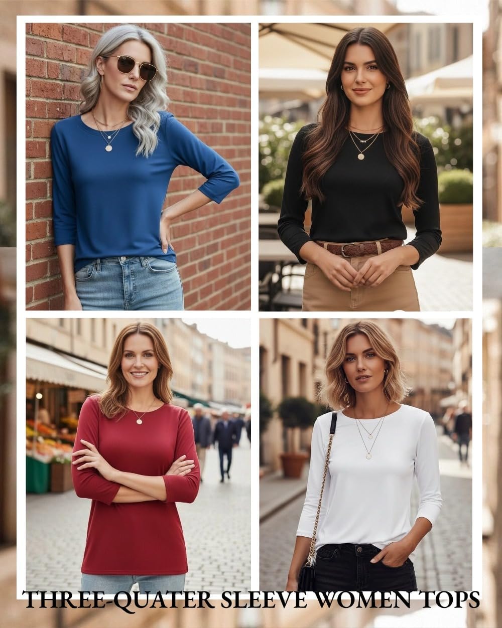 Zeagoo Women Tops 3 Pack 3/4 Sleeve Crewneck Cute Basics Tees Casual Fashion Spring Summer T Shirts Business Work Tee Top - Image 5