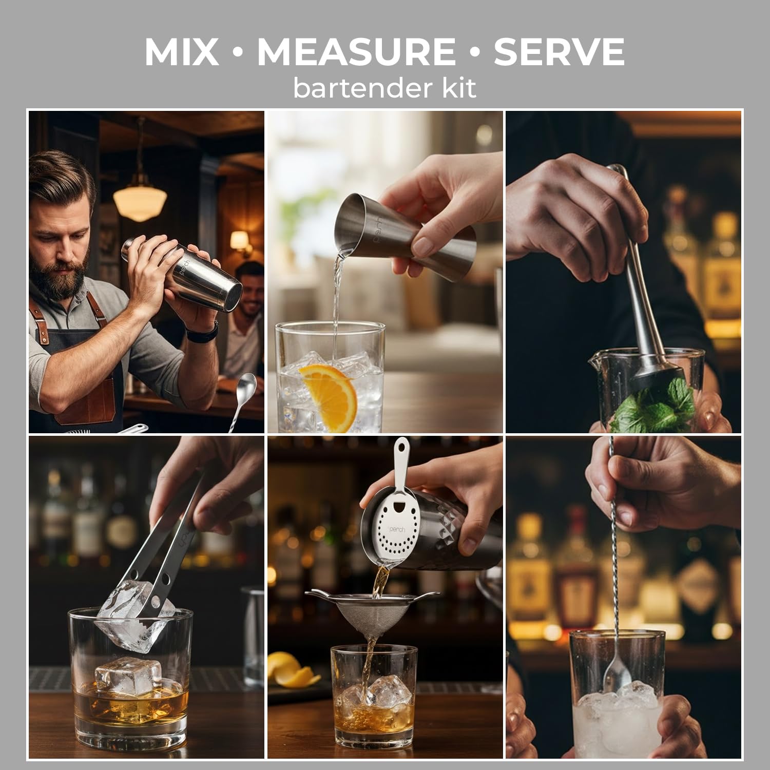 Perch Craft 6-Piece Stainless Steel Bartender Kit -5