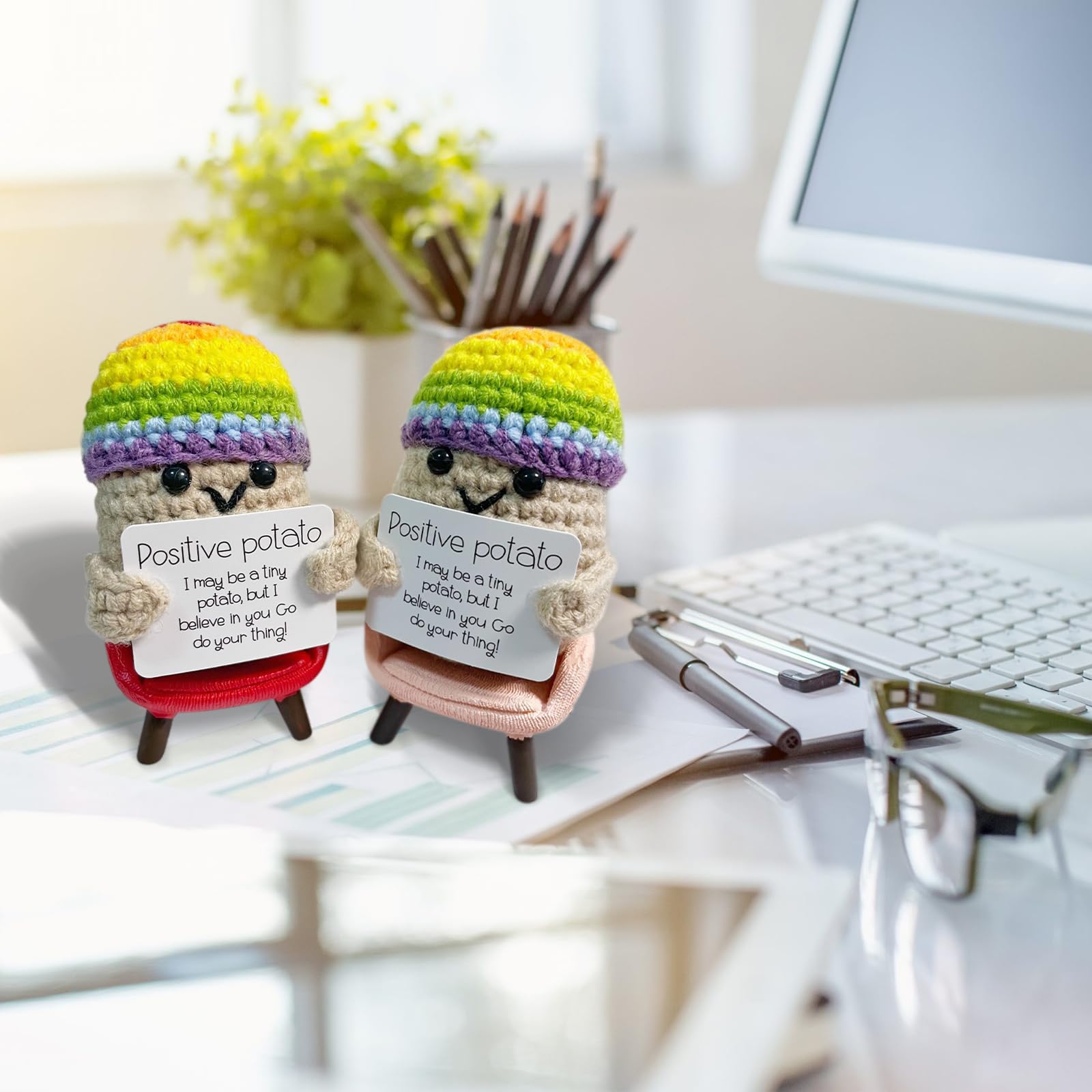 AKONE Positive Potato Pocket Hug, Lustige Positive Kartoffel, Handgestrickte Kartoffelpuppe Aus Wolle, Positive Potato Motivationsgeschenke, Aufmunterung Geschenke (Avocado