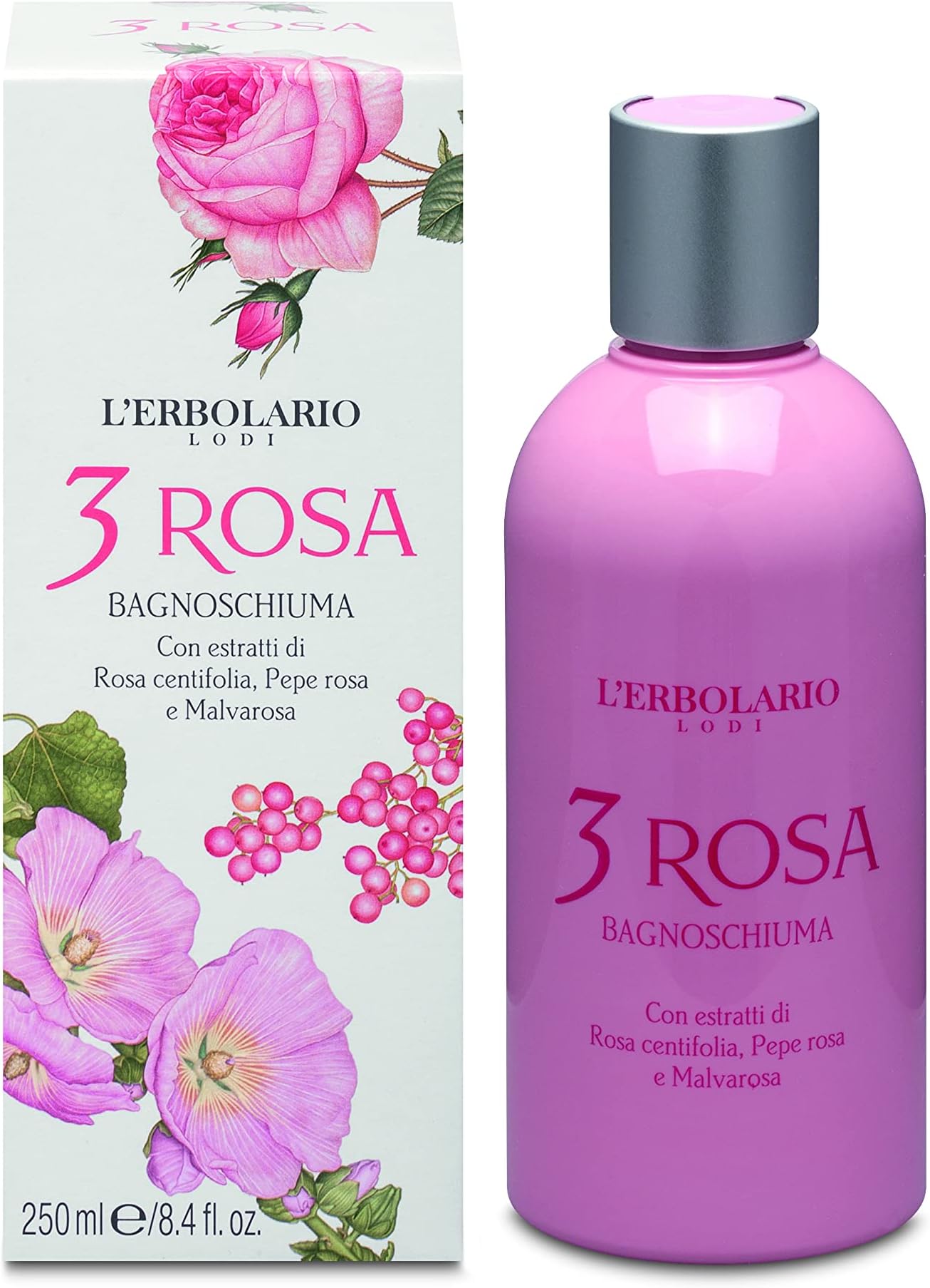 L'Erbolario 3 Rosa Shower Gel - Bath Foam With Seductive And Elegant Power - Preserves The Natural Moisture Of Skin Tissue - Perfectly In Tune With Feminine Allure - Ideal For Sensitive Skin - 8.4 Oz
