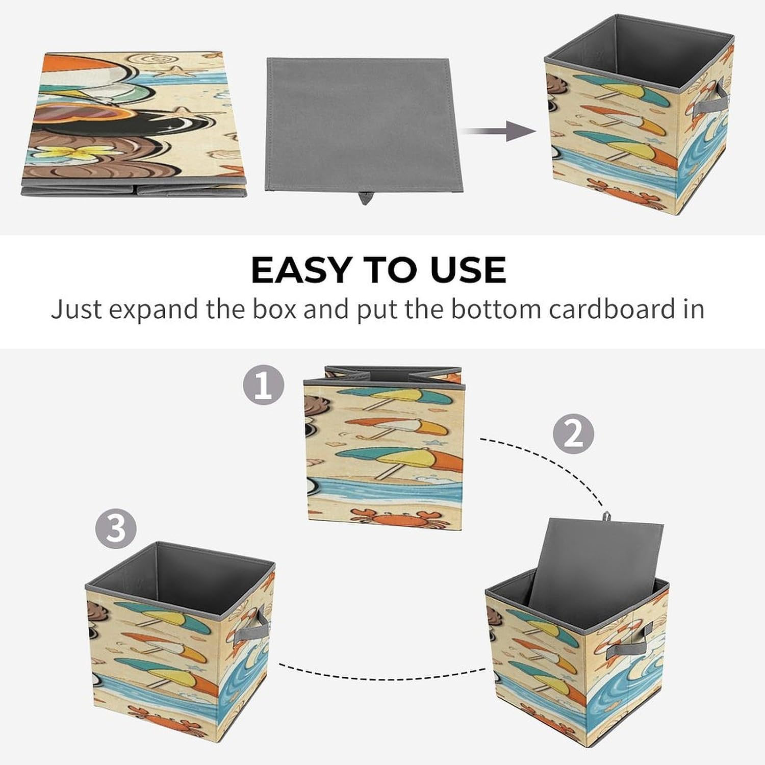 Beach Coconut Ball Fabric Bins Storage Basket Square Baskets | Storage Bin with Double Handles,Cube Collapsible Organizers for Organization,Closet,Shelves,Offices