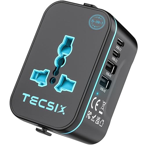 Universal Travel Adapter Worldwide, TECSIX European Travel Plug Adapter with