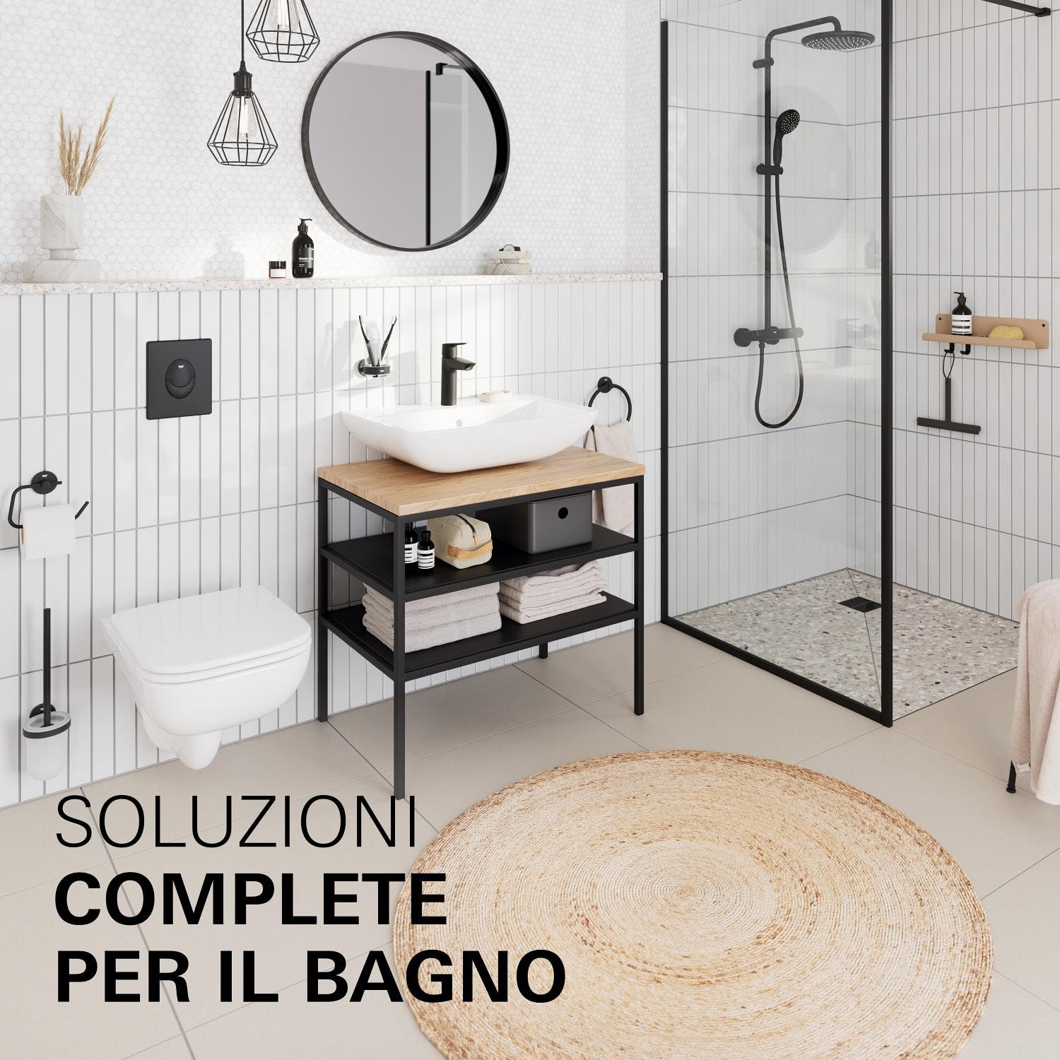 GROHE Lineare Set Finitura Miscelatore Doccia/Vasca Incasso Monocomando con Deviatore Automatico 2 Vie (Leva Metallica, Cartuccia Ceramica 46 mm, Senza Box da Incasso), Nero Opaco
