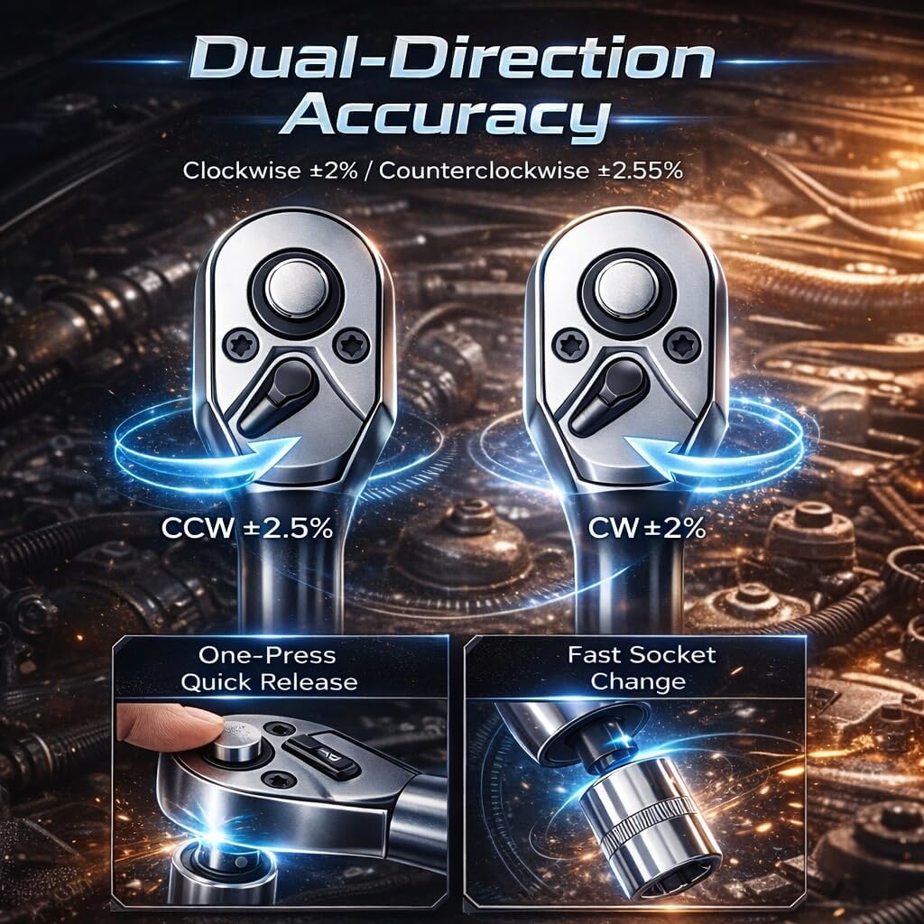 GOYOJO 3/8 Inch Digital Torque Wrench, 1.3–44 ft-lbs/1.8–60 N.m High-Precision Professional Tool for Auto Repair, Bicycle, Motorcycle Maintenance DIY Projects ±2% High Accuracy LED Flash Notification