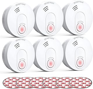 Smoke Detector, 10-Year Smoke Alarm with Photoelectric Sensor and Low Battery Warning, Fire Alarm with Built-in Battery and Fault Warning for Bedroom and House, UL Listed, GS526A, 6 Packs