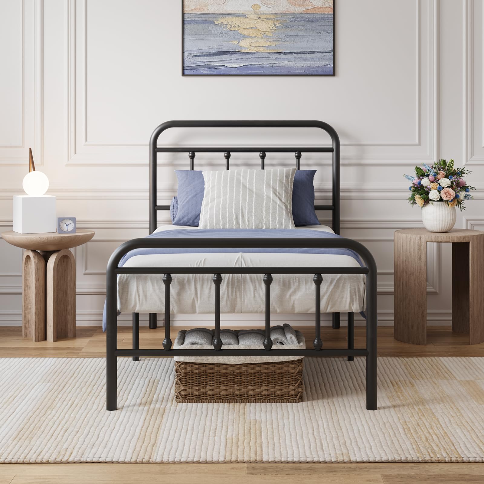Photo 1 of ***STOCK IMAGE FOR REFERENCE***
Avenco Twin Size Metal Bed Frame with Headboard, Victorian Style Platform Bed Frame with 12" Underbed Storage and Noise-Reduced Metal Slats, Black