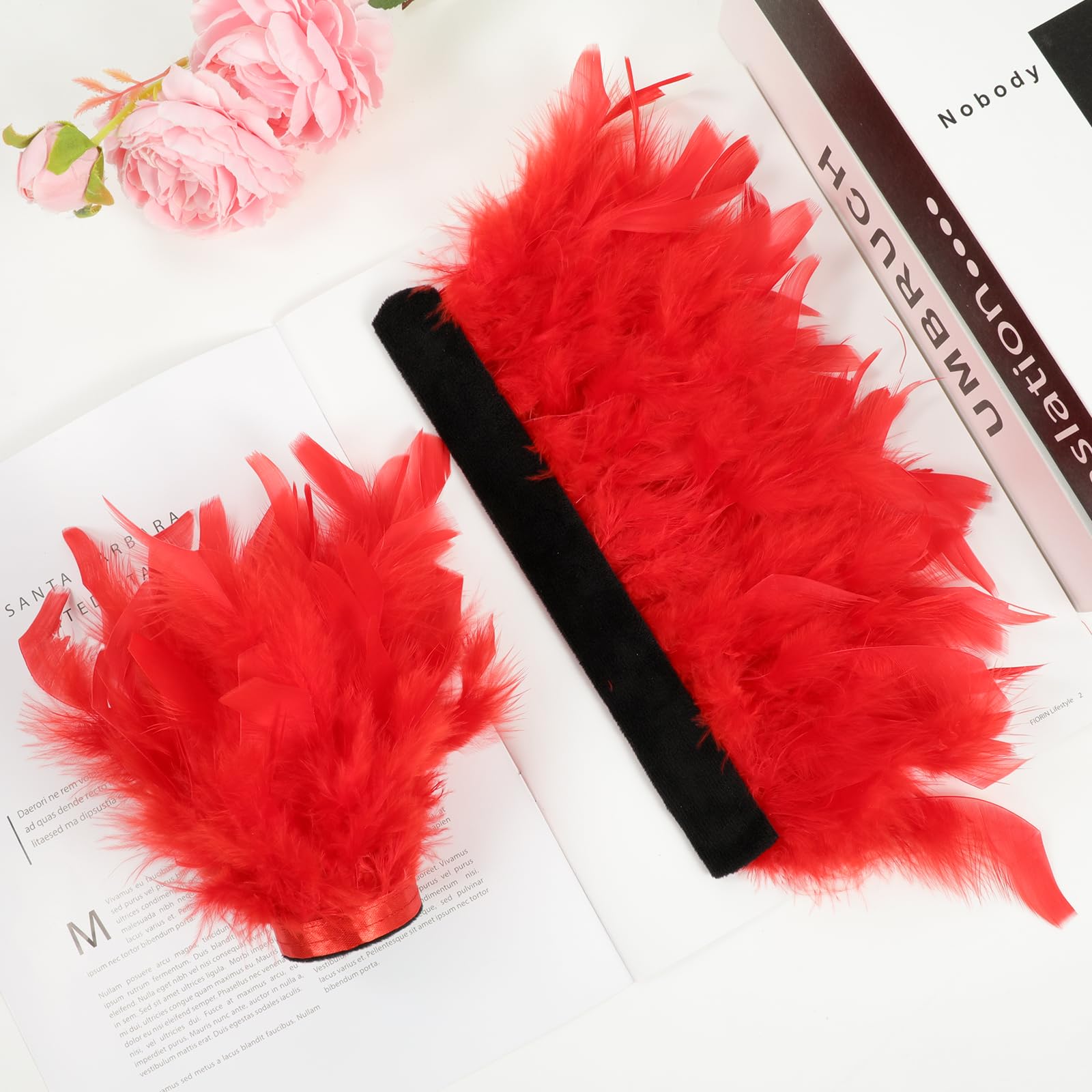 MWOOT 1 Pair Red Feather Wrist Cuffs for Women Feather Slap Bracelets - Image 3
