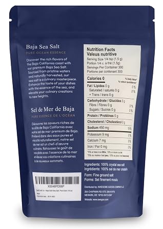 SALTCRAFT Baja Sea Salt Fine Grain, Kosher Certified, 30% Lower Sodium, Unrefined Mineral Salt 16 oz Bag