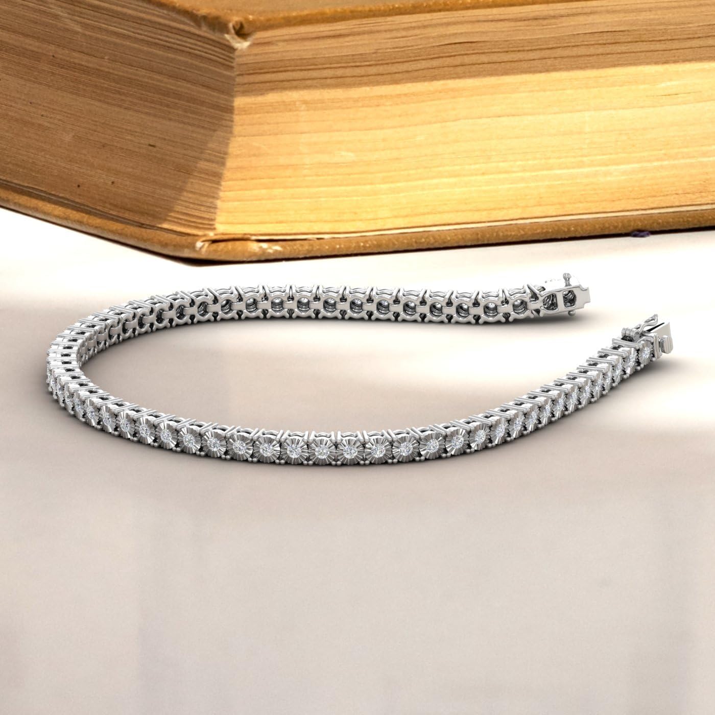 1 Carat Prong Set Round-Cut Natural Diamond Tennis Bracelet for Women in 10K Gold (7.25 Inch)