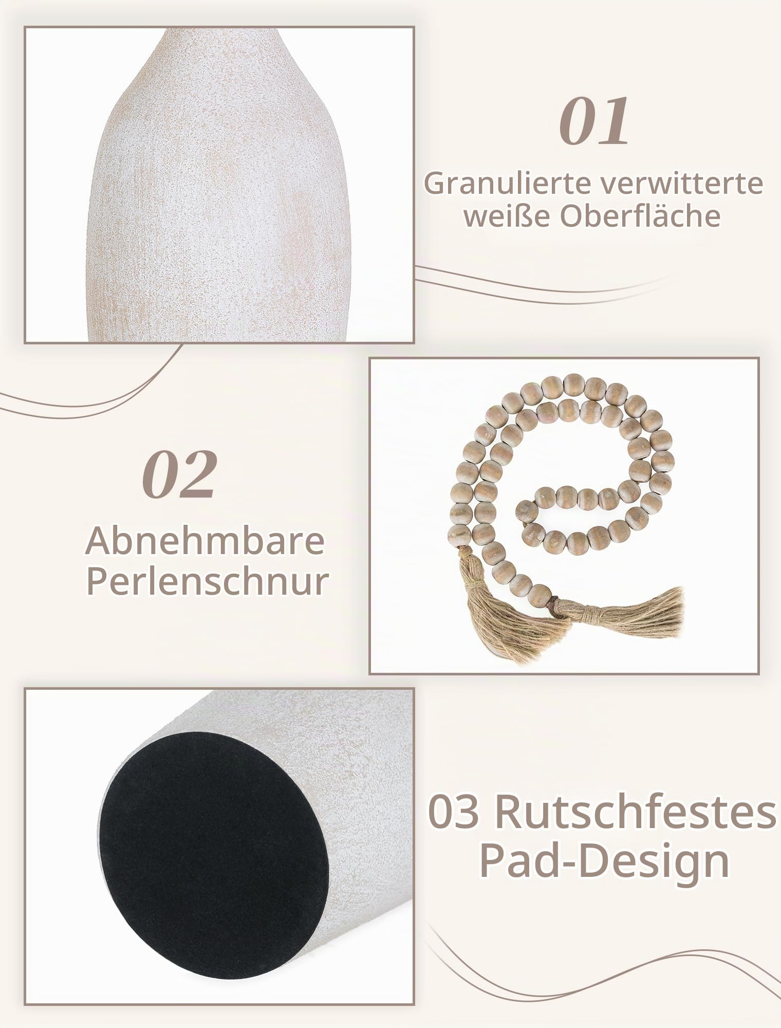 Sziqiqi Metall Bodenvase Groß 60cm: Hoch Vasen Rustikale mit Boho Perlen | Dickes, Stabile, Weiß, Sicher für Kinder und Haustiere, für Faulpelze, Indoor, Wohnzimmer, Landhaus, Einweihung