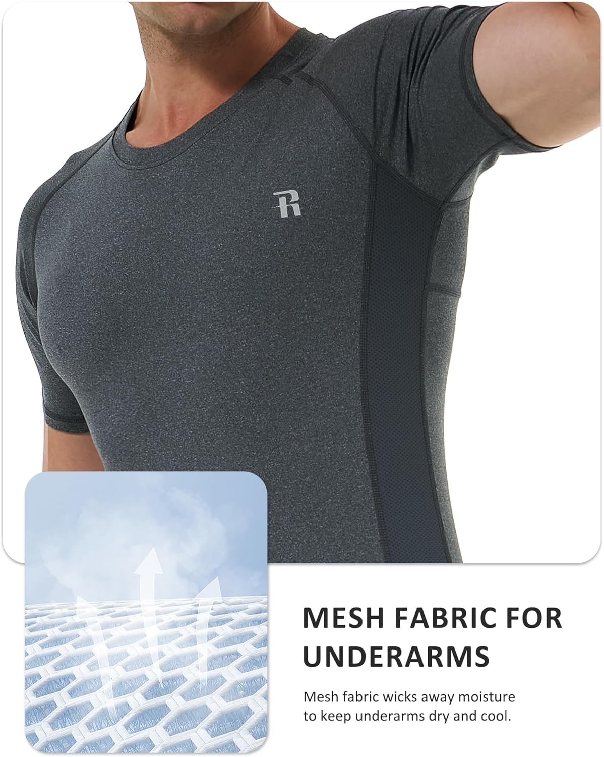 Runhit 2 Pack Men's Compression Shirts Short Sleeve Cool Dry Athletic Workout Shirt Sports Base Layer Undershirt Top - Image 4