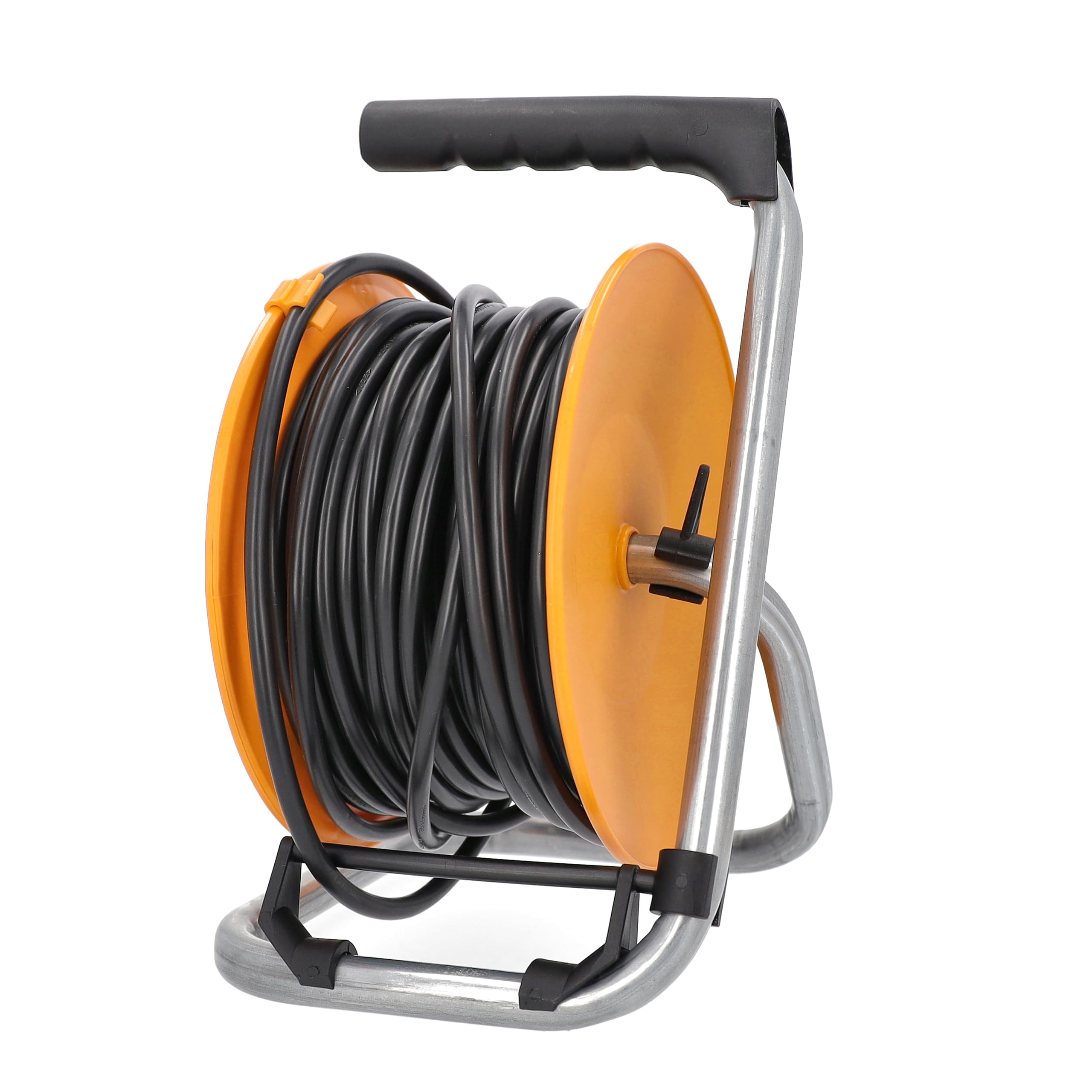 as - Schwabe bęben kablowy 50 m, kabel przedłużający, 4 włoskie gniazda wpuszczane 230V / 16A, bęben kablowy, IP44, pomarańczowy, wyprodukowany w Niemczech, 311481