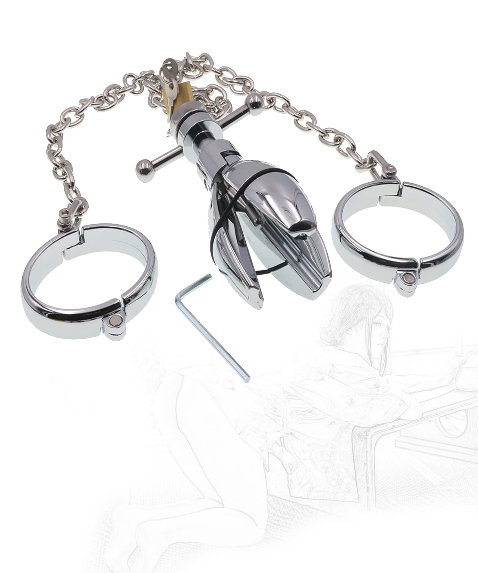 BDSM Bondage Manette in acciaio inossidabile Plug anale anale con serratura Set di ritenuta SM Manette con serratura Manette for flirt BDSM Giocattoli sessuali for coppie(L)