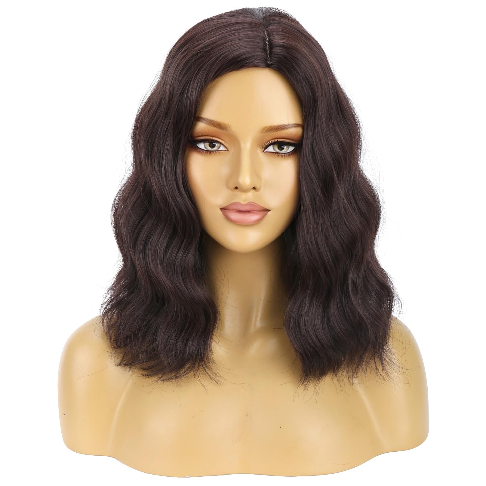 BERON Brown Wigs for Women Short Curly Wavy Wig Girls Mixed Brown Body Heat Resistant Synthetic Hair Wig for Cosplay Party or Daily Use