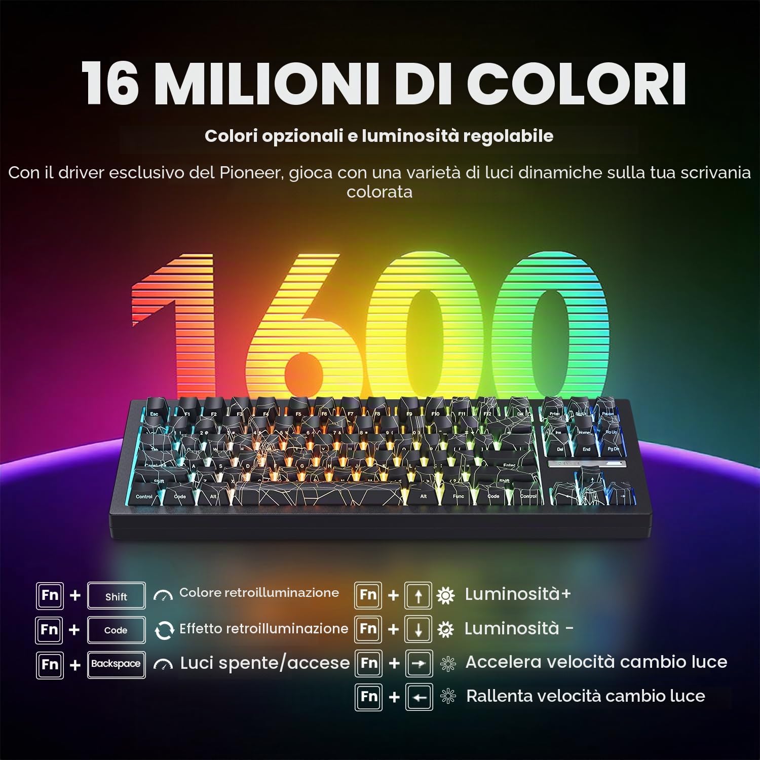 ZORNHER Tastiera meccanica da gioco wireless ZH870, 80% nera con suono cremoso personalizzato con tasti Spider Web IMD PC, interruttori lineari dal suono cremoso, hot-swap, retroilluminazione RGB, 2,4