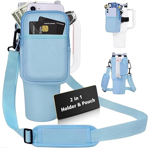 Bolsa de transporte para botella de agua con bolsillo para vaso Stanley de 40 onzas con asa, bolsa de neopreno para botella de agua con correa