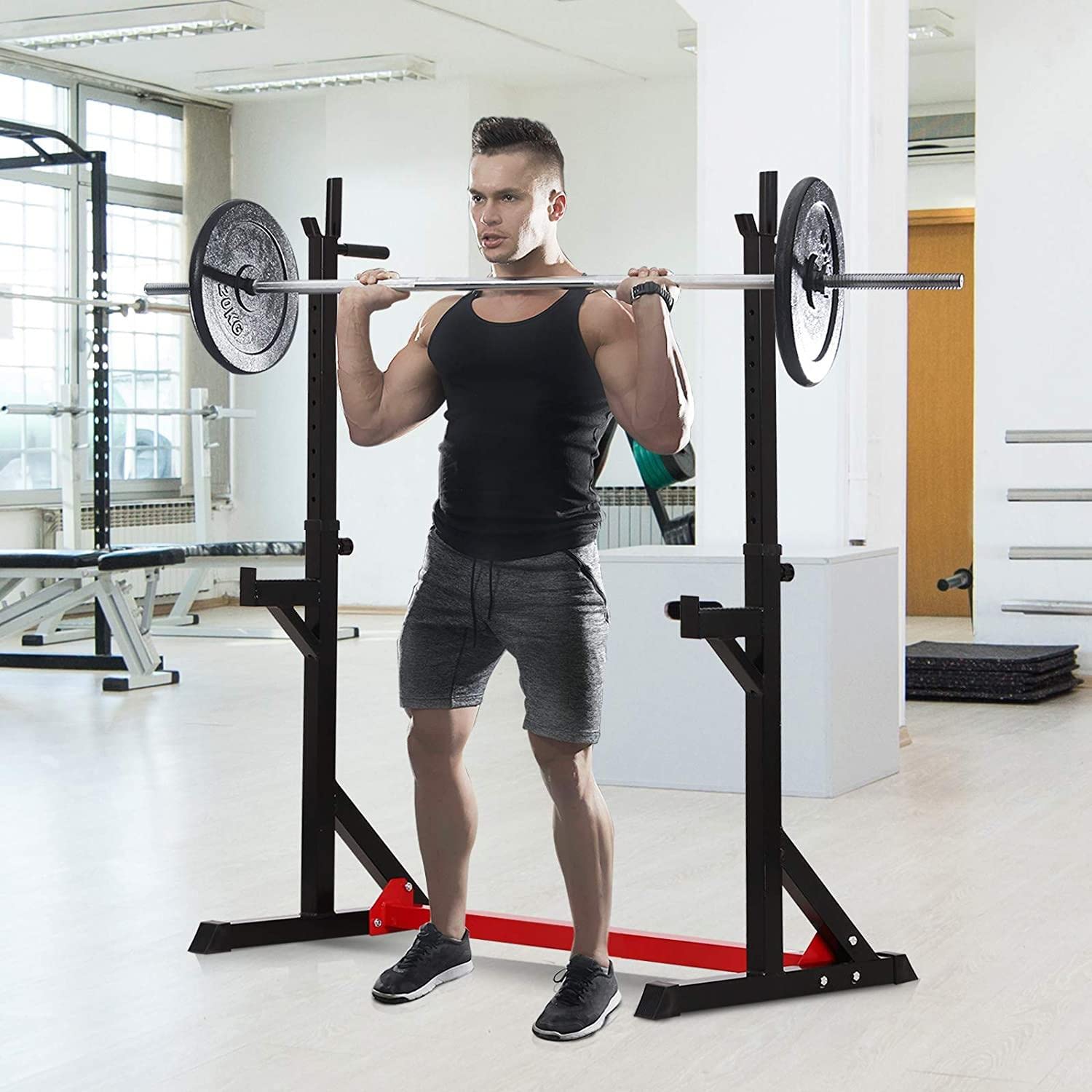 Amazon.co.jp: 2ピースペアスチール高さとベース調整可能なバーベル