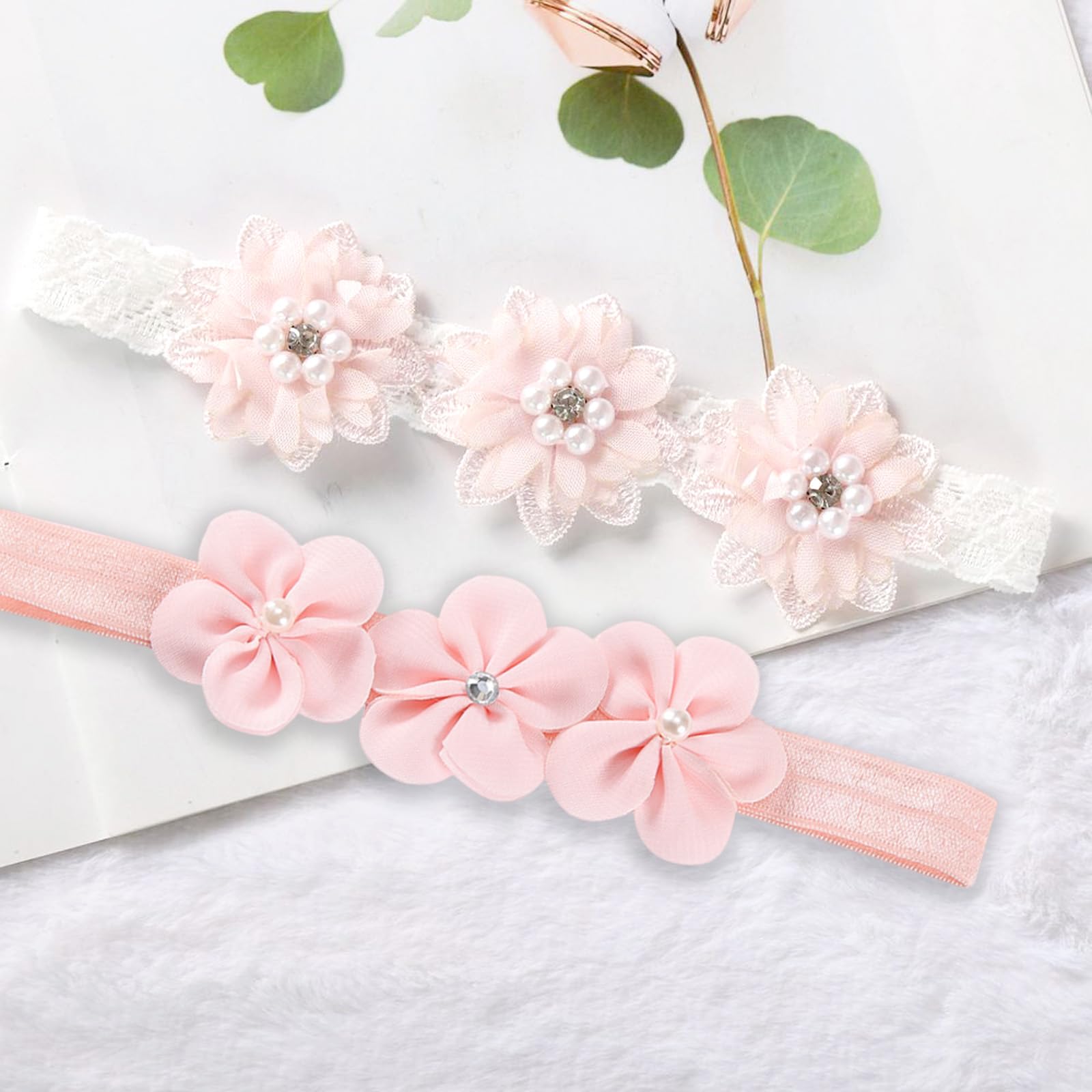 5 pièces/ensemble doux fleur imprimer bébé filles bandeau dentelle nœud papillon nouveau-né
