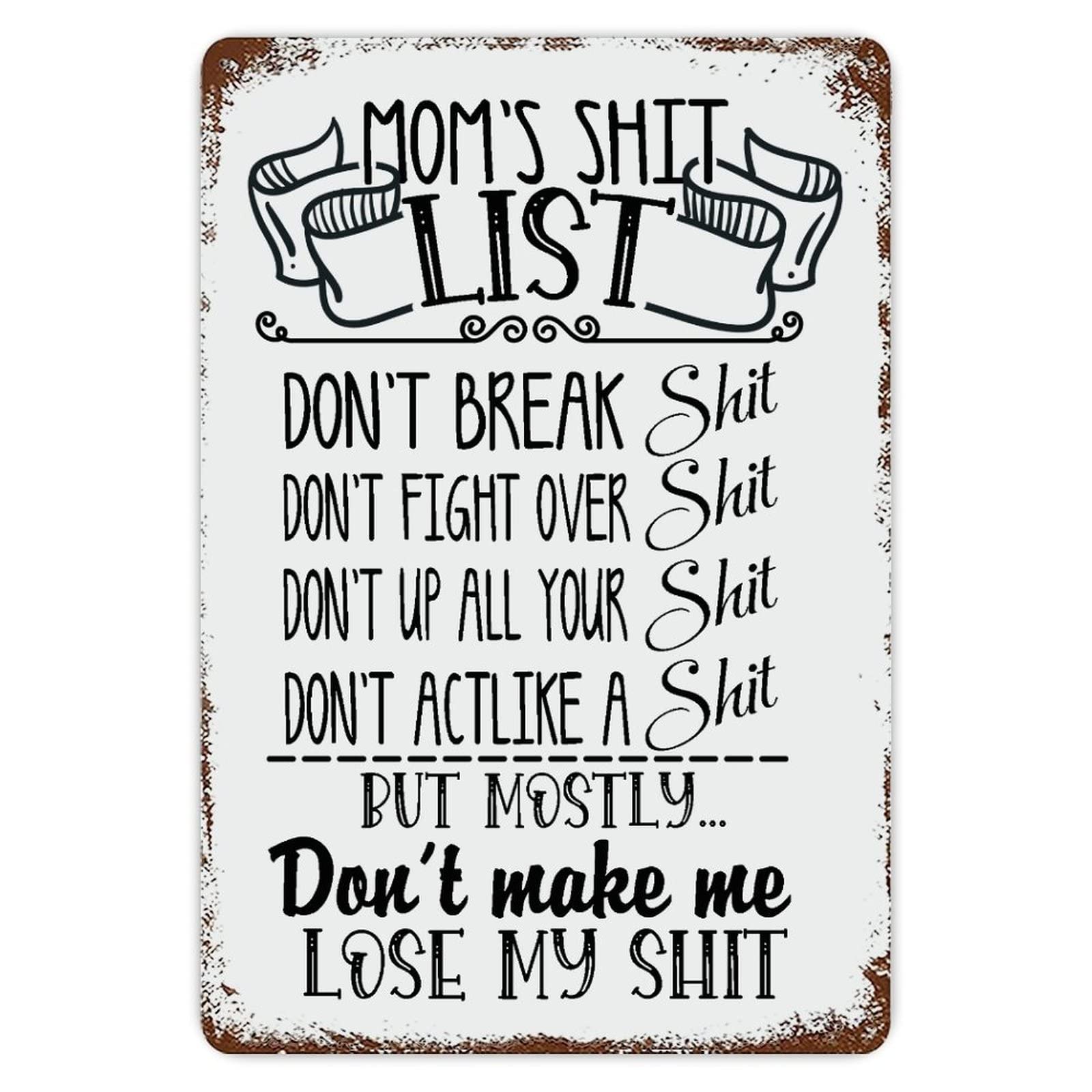 Mom's List Aluminum Sign 8x12 inch Vintage Metal Tin Sign Home Decor for Club Bar Garden Kitchen Restaurant