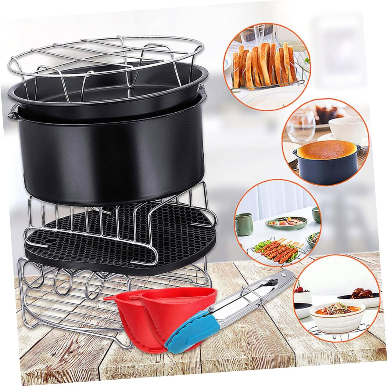 BESPORTBLE 1set Air Fryer Accessories Barbecue Baking Includes Pizza Pan Grill Rack and More Kitchen Tools for Delicious Cooking Outdoor Parties