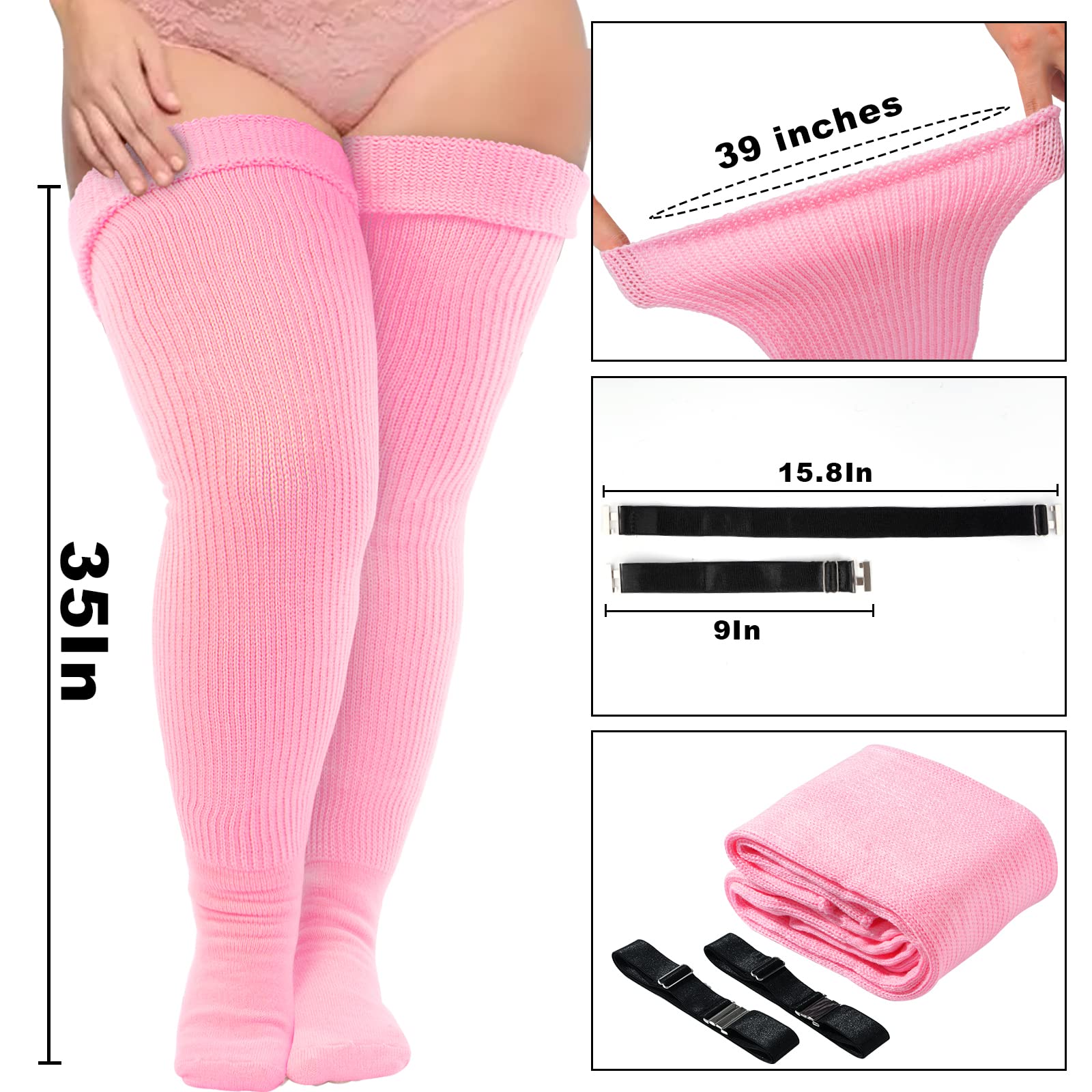 Neoviancia Plus Size Thigh High Socks for Thick Thighs Women- Thigh Highs Widened Extra Long Thick Knit Socks: One Size Baby Pink