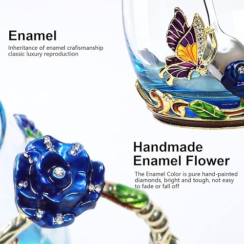 Vista 4 de Tea Cup Glass Coffee Mugs,Fancy Tea Cup Set Birthday Christmas Valentine's Day Gift Idea for Tea Lover and Women Novelty Coffee Mugs Rose Flower