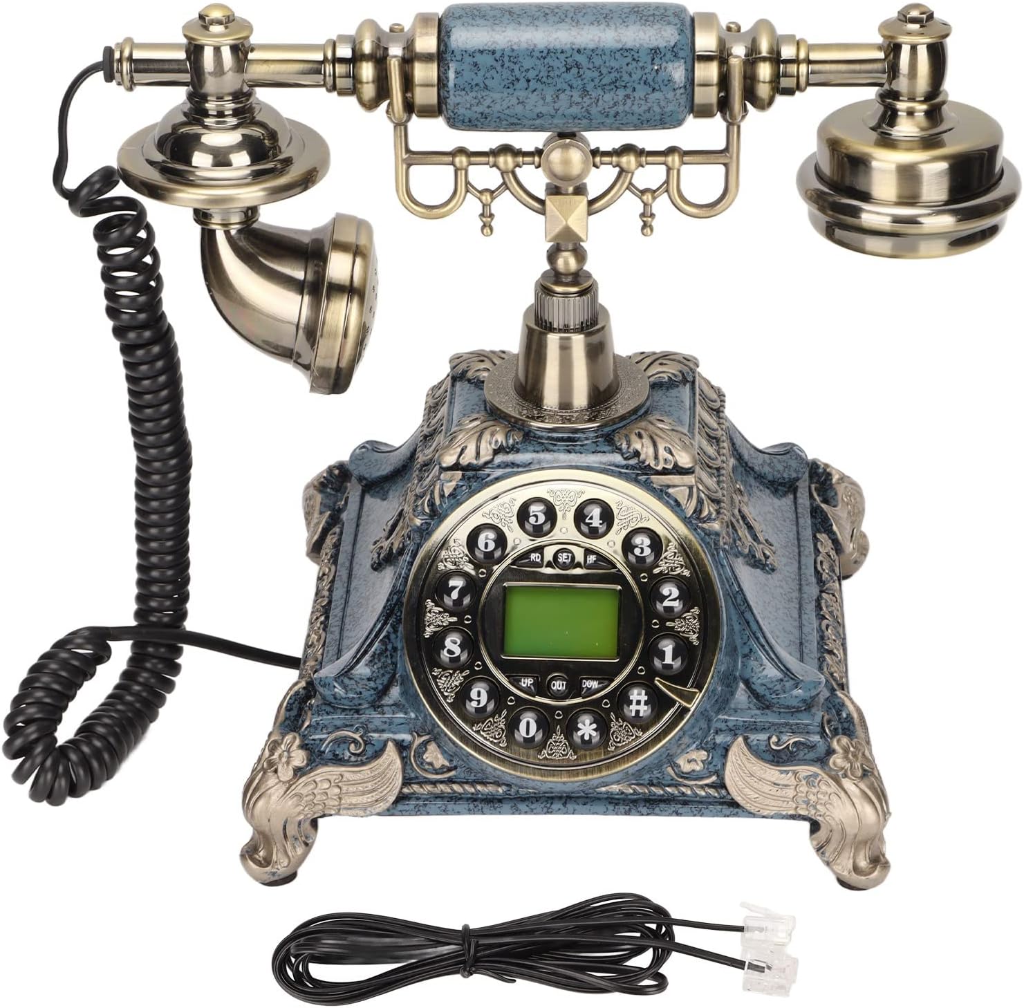 Antique Telephone, Retro Old Fashioned Desk Landline Phone with Backlit Display & Redial , HandsFree Time Calendar Display Corded Phone, Decorative Vintage Wired Telephone