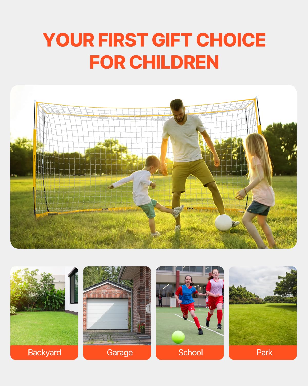 VEVOR But de football portable 1828x3657 mm cage de football enfants filet acier fibre de verre jaune