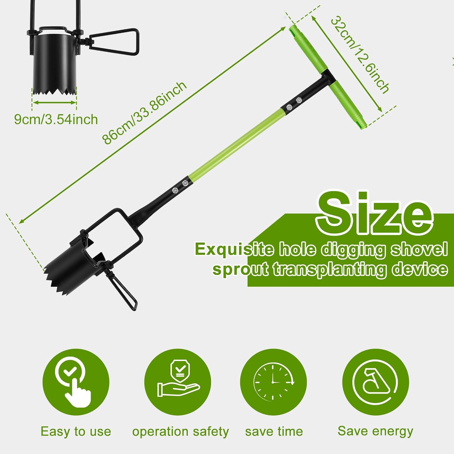 Bulb Planter Tool with 3.5" Wide Serrated Base, 34-INCH Seedling Transplanter, T Long Handle Sod Plugger Tool, Efficient Sod Plugger for Digging Holes Tulips