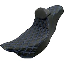 HDBUBALUS Motorcycle Seat Driver Passenger Touring Seat with Backrests for Harley Electra Glide Classic Street Glide Road Glide 2009-later (Black with blue thread)