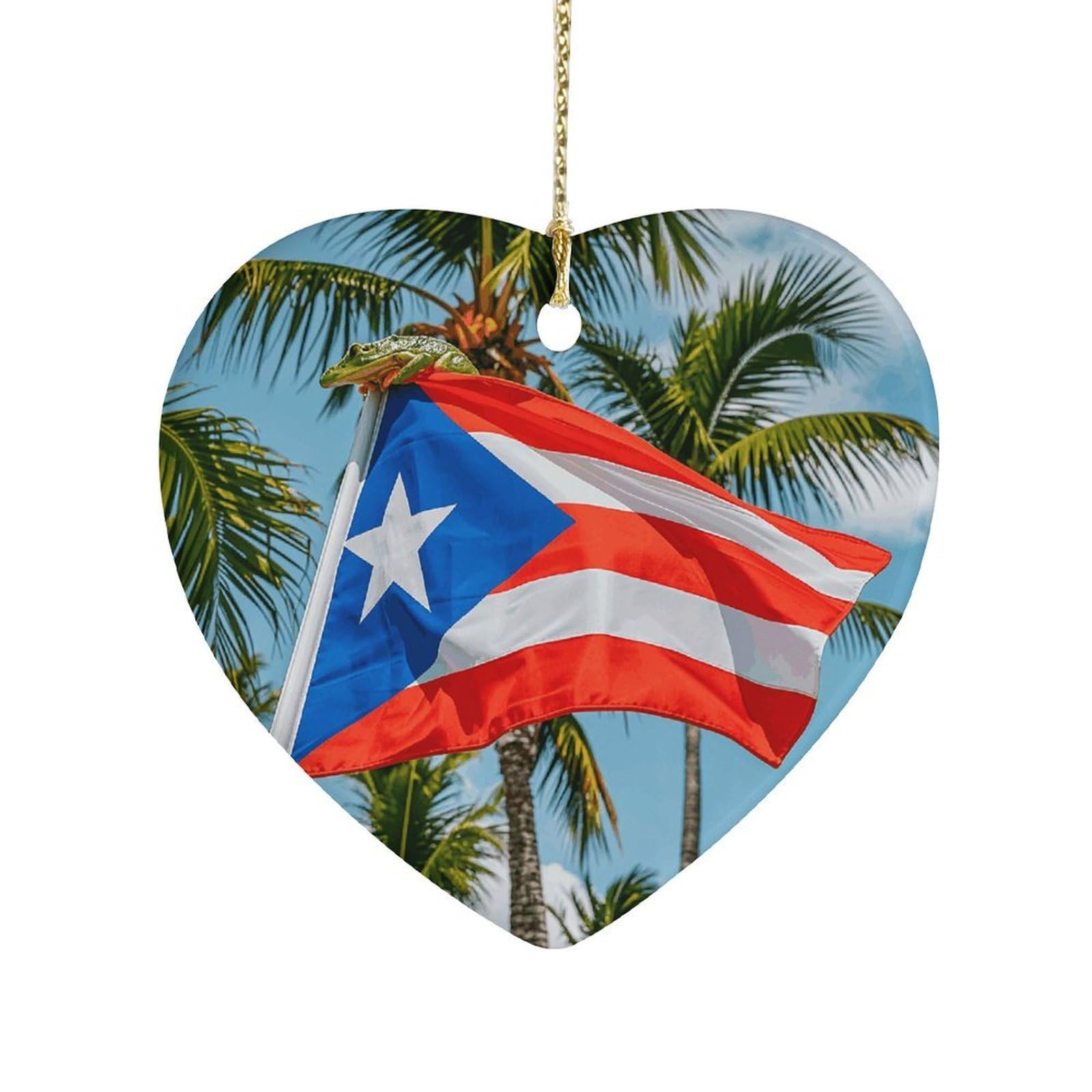 Puerto Rico Flags Frog Palm Trees Ceramic Ornament Home Decor Keepsake