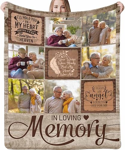 Manta personalizada de colección de fotos conmemorativas con texto en inglés "I Have An Angel Looking Out For Me", 6 fotos de madera, manta