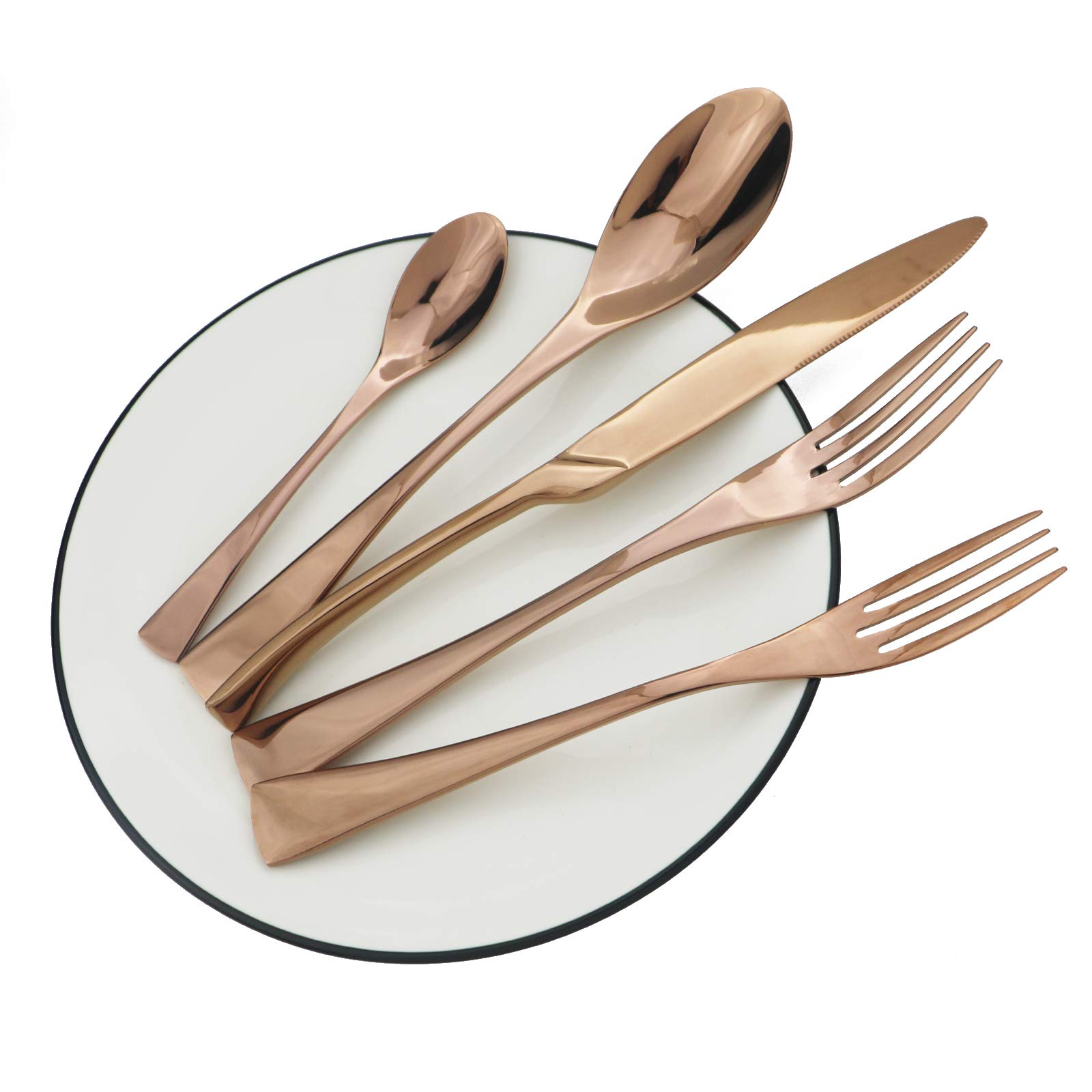 BRIIEC 20-Piece Flatware Silverware Set 18/10 Stainless Steel Eating Utensil Service for 4 Tableware with Fork Knife Spoon for Kitchen Table Dishwasher Safe?Shiny Rose?