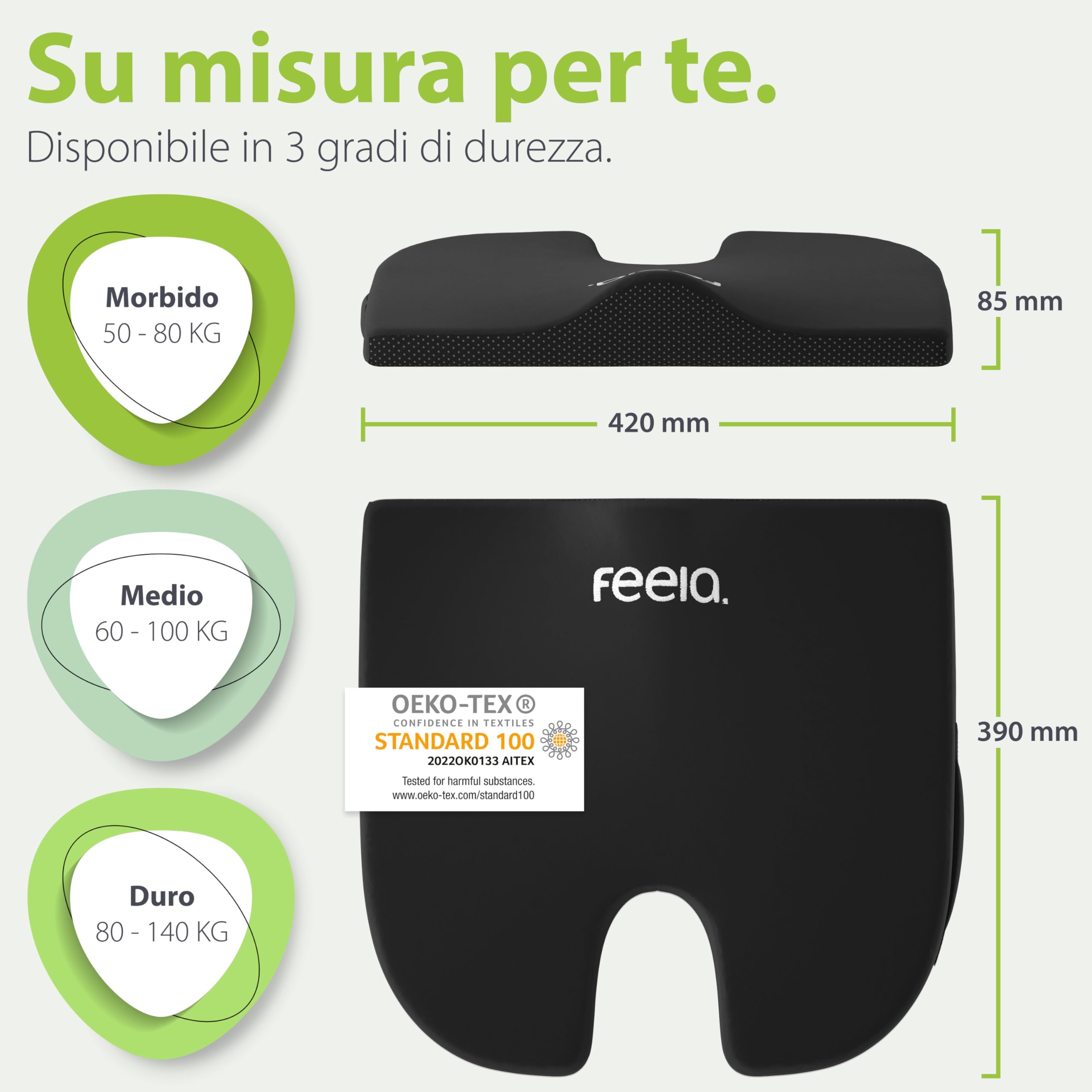 feela. Cuscino ortopedico a cuneo per sedie [3 gradi di durezza] Cuscino a cuneo per ufficio, viaggi, sedie da gioco, seduta in memory foam per piccole persone | sollievo per schiena e nervo sciatico