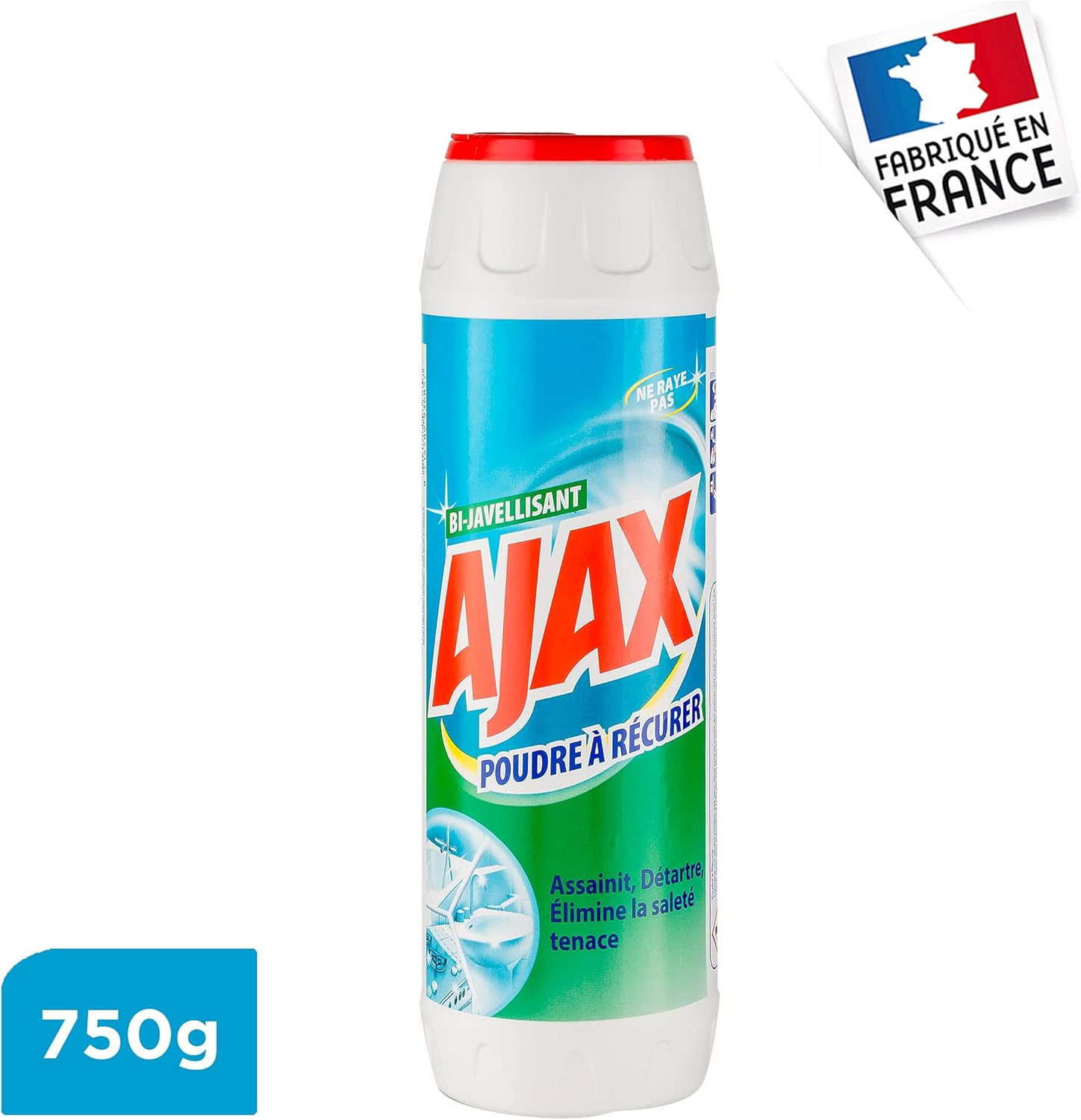 AJAX Poudre à Récurer Bi-Javellisant: Nettoie Graisse, Saleté & Calcaire (750g) - Description