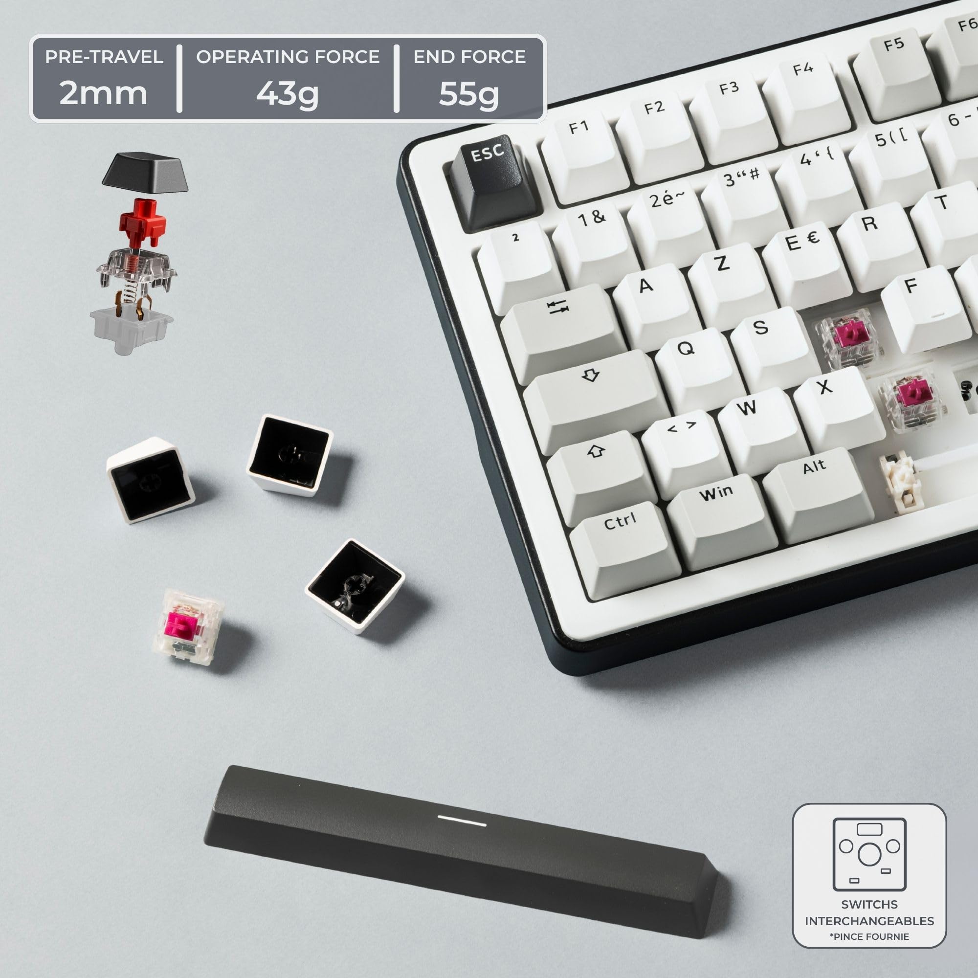 The G-Lab - KEYZ ELITE 400 WG - Bezprzewodowa Klawiatura Gamingowa - Układ AZERTY FR - Mechaniczna Klawiatura z Hot-Swappable Switches, 5-Layer Gasket, Tri-Mode 2.4G/BT/Kabel, RGB i Makra, Win/Mac
