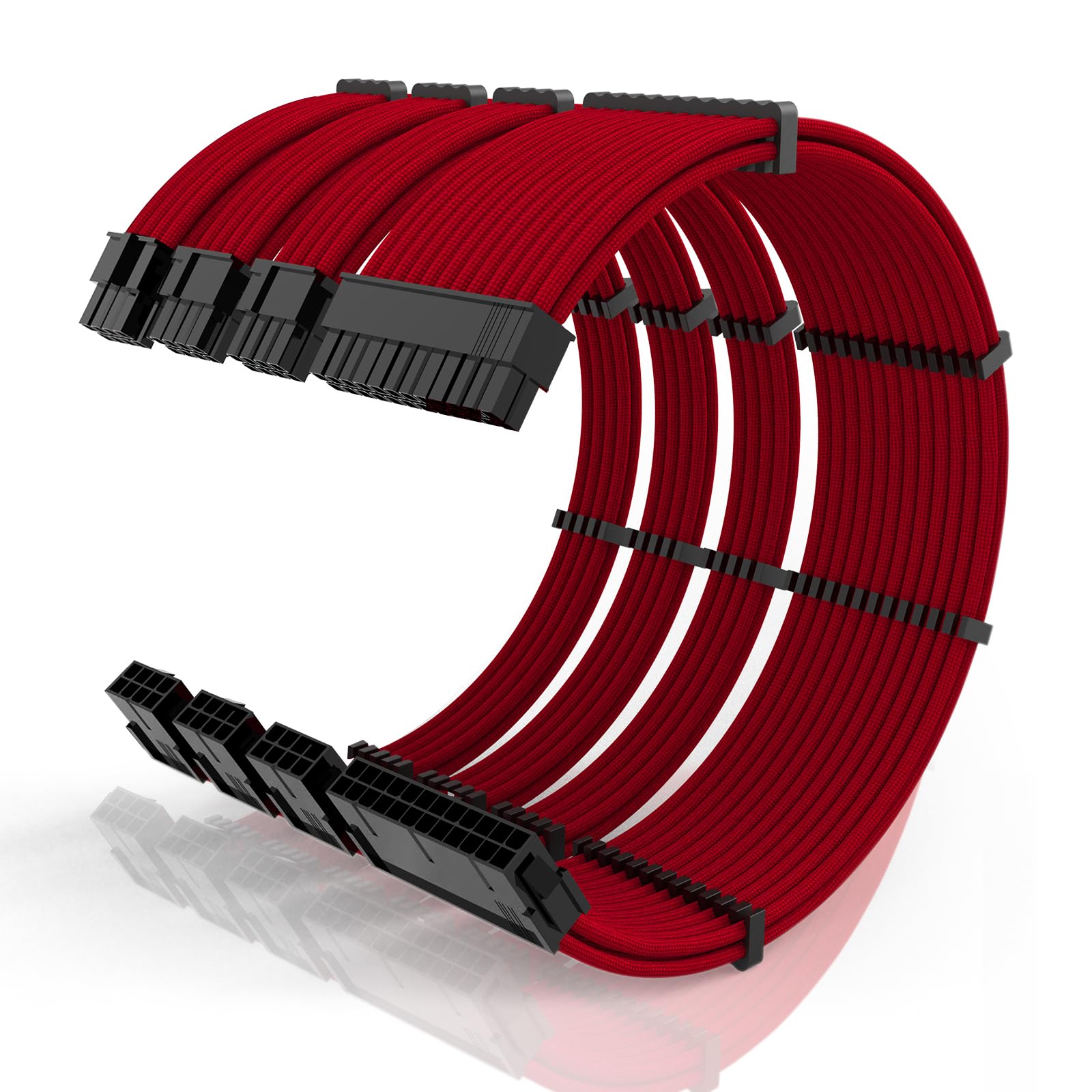 16AWG PSU Cable Extension Kit with Cable Combs,1x24pin ATX/1x8pin(4+4) EPS/2x8pin(6+2) PCIE Extension Cable,Cable Extension PC Sleeved Cables 30cm Length,Power Supply Extension Cable Kit(Red) 4-PACK Red