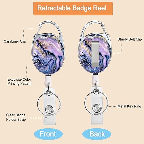 Miniatura 4 de Portatarjetas con carrete retráctil, lindo carrete de insignia con clip para cinturón mosquetón y llavero, funda protectora vertical para tarjeta de