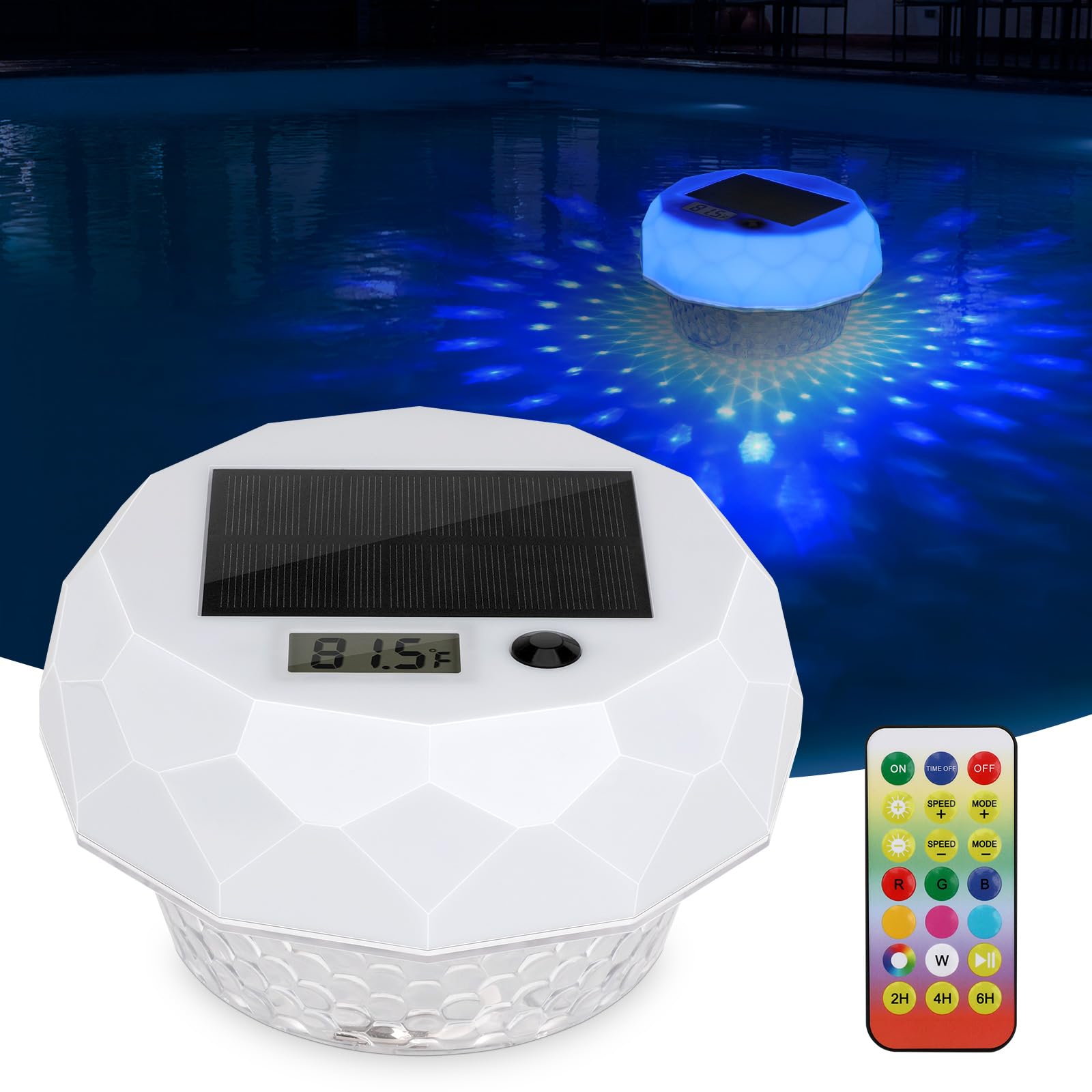 Eaersan Solar Pool Thermometer Floating with Dynamic Light Show, Digital Temperature Thermometer, Solar Pool Light with La...