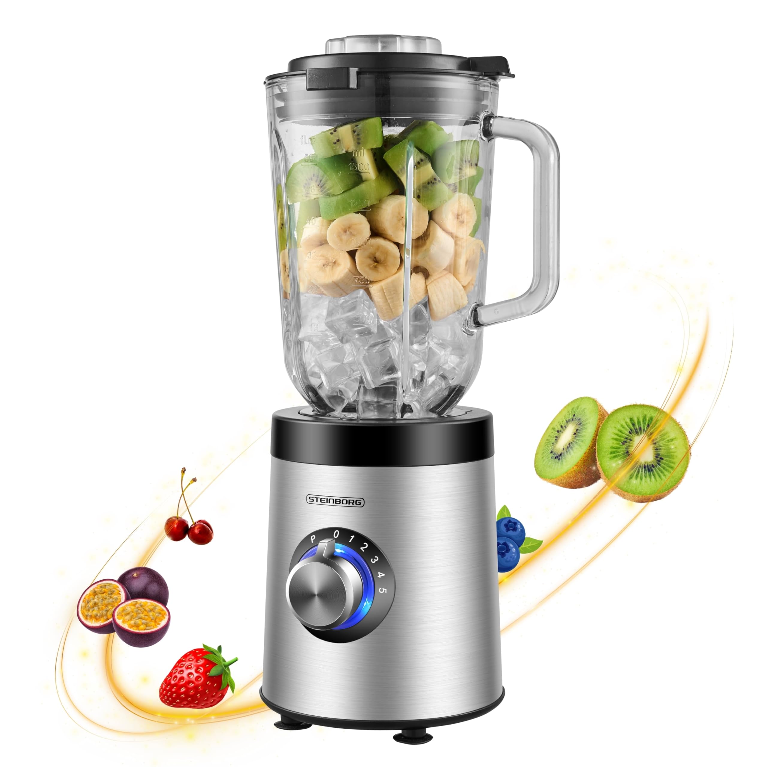 Standmixer 800 Watt 6-Fach Metallmesser 1,5 Liter 5 Stufen Glas Edelstahl Pulsfunktion Universal Power Mixer Eiweiß Shaker Hand Blender Ice Crusher Zerkleinerer Smoothie Maker Stand Mixer