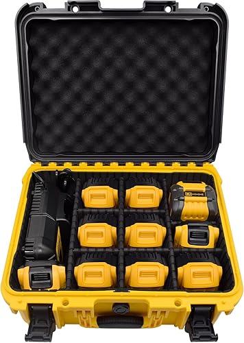 Funda para batería Dewalt - Caja de almacenamiento rígida extra grande con divisores ajustables para batería Dewalt de 12 V20 V60 V y cargador,