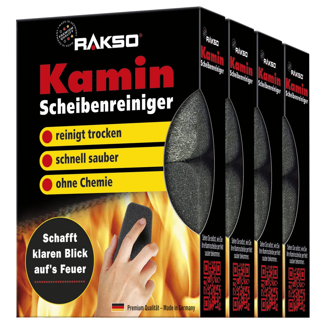 RAKSO Glass Cleaner for Fireplace Windows Oven Glass Cleaner Sponge Fireplace Cleaner Fireplace Stove and Fireplace Window Cleaner 4 x 2 Pieces — image 1