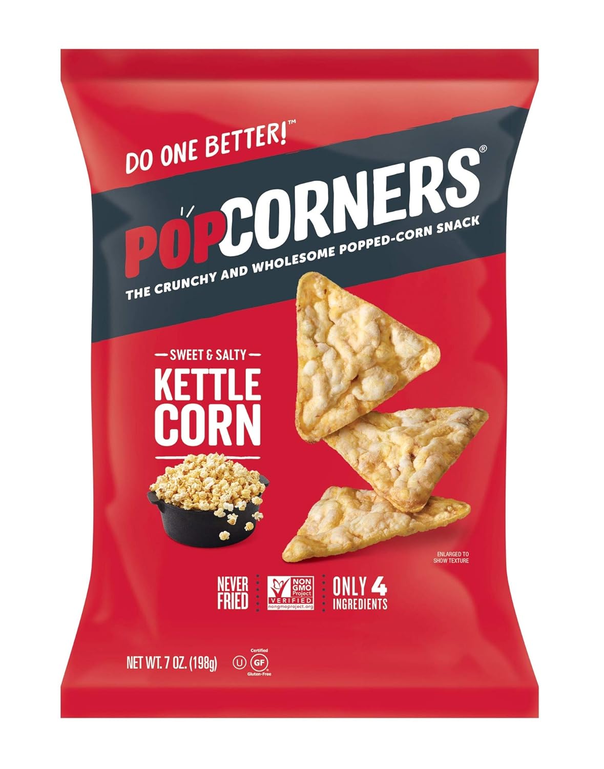 Popcorners Kettle Corn Snack Gluten Free, Vegan Snack (4 Pack, 7 Ounce Snack Bags), 4Count
